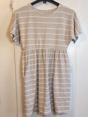 Inherit Clothing Co. Taylor Taupe Scalloped Midi Dress womens medium